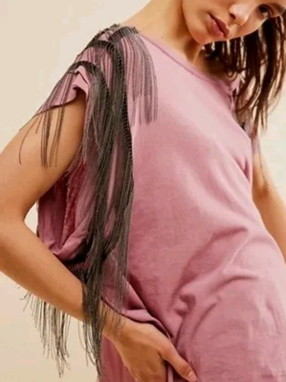 Free People X Tricia Fix Metal Fringe Tee